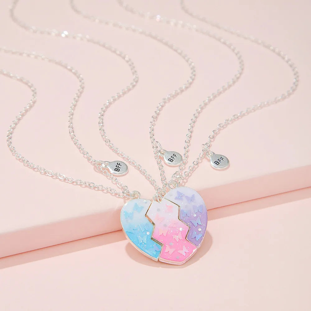 Lot de 3 Colliers BFF Aimanté - Coeur Paillettes - Best Friends Forever - Amitié - Pendentif