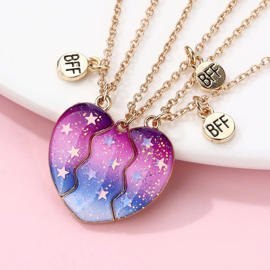Lot de 3 Colliers BFF Aimanté - Coeur Paillettes - Best Friends Forever - Amitié - Pendentif