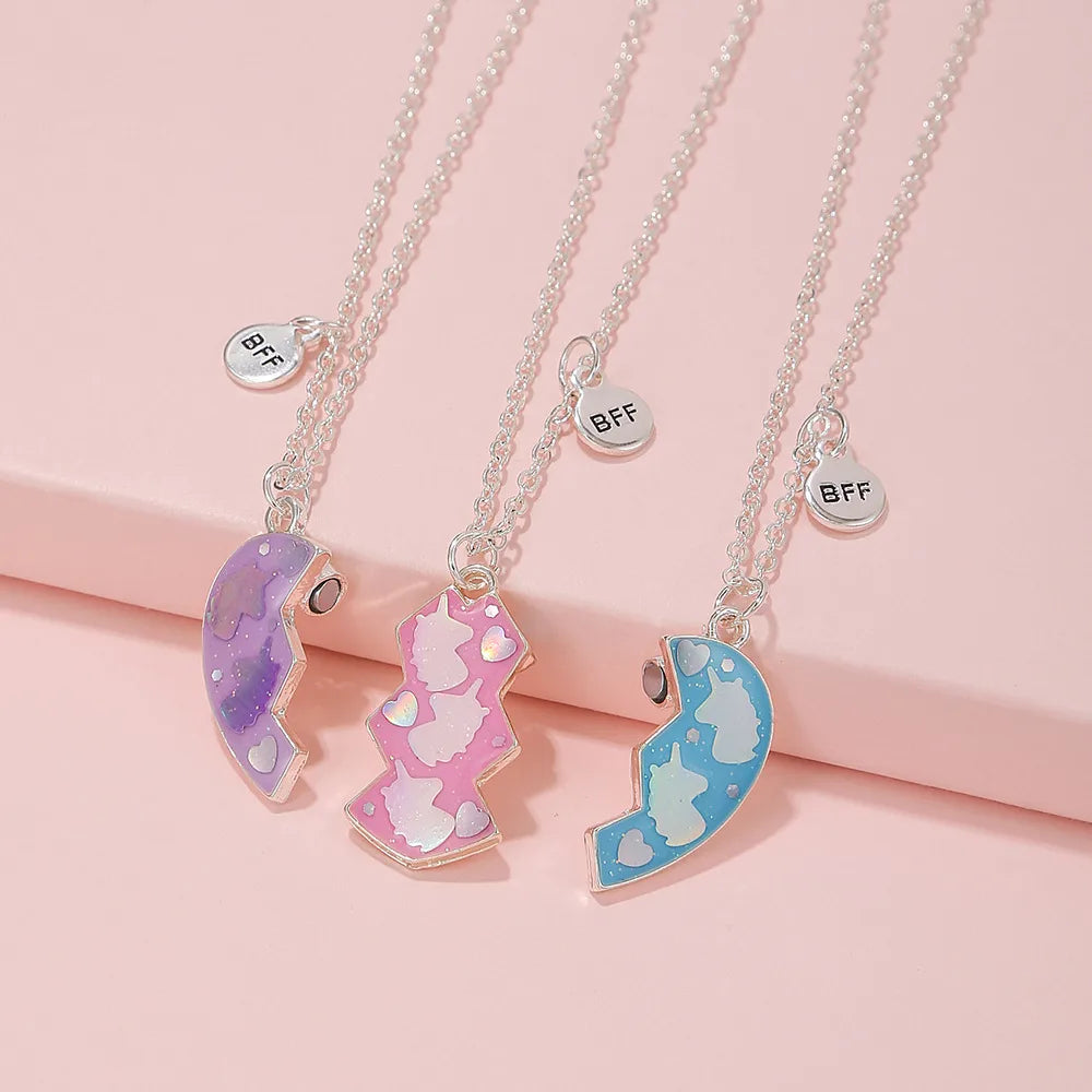 Lot de 3 Colliers BFF Aimanté - Coeur Paillettes - Best Friends Forever - Amitié - Pendentif