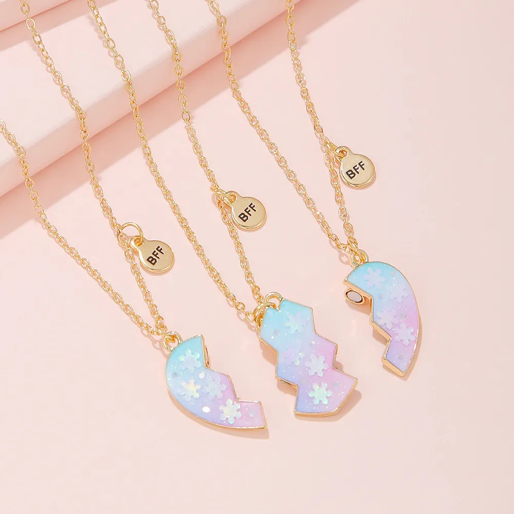 Lot de 3 Colliers BFF Aimanté - Coeur Paillettes - Best Friends Forever - Amitié - Pendentif