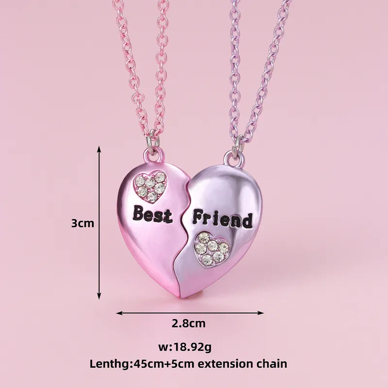 KINDER – Set mit 2 glitzernden Herz-Freundschaftsketten – BFF Best Friends Forever – Ausgefallen – Magnetanhänger mit Goldkette