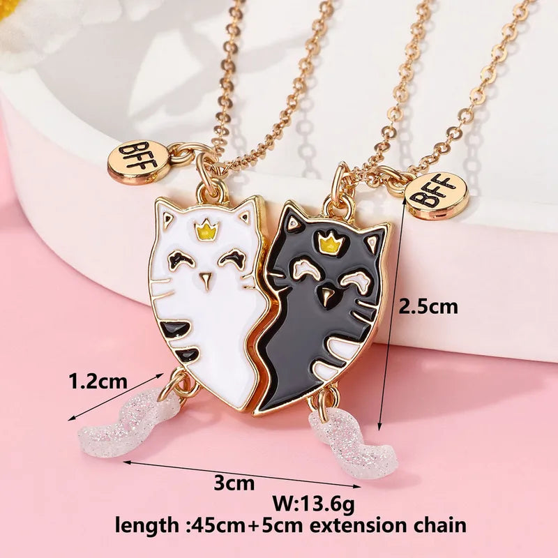 Lot de 2 Colliers D'amitié Aimanté - Chats - BFF - Best Friends Forever - Fantaisie - Pendentif Aimanté - Amitié