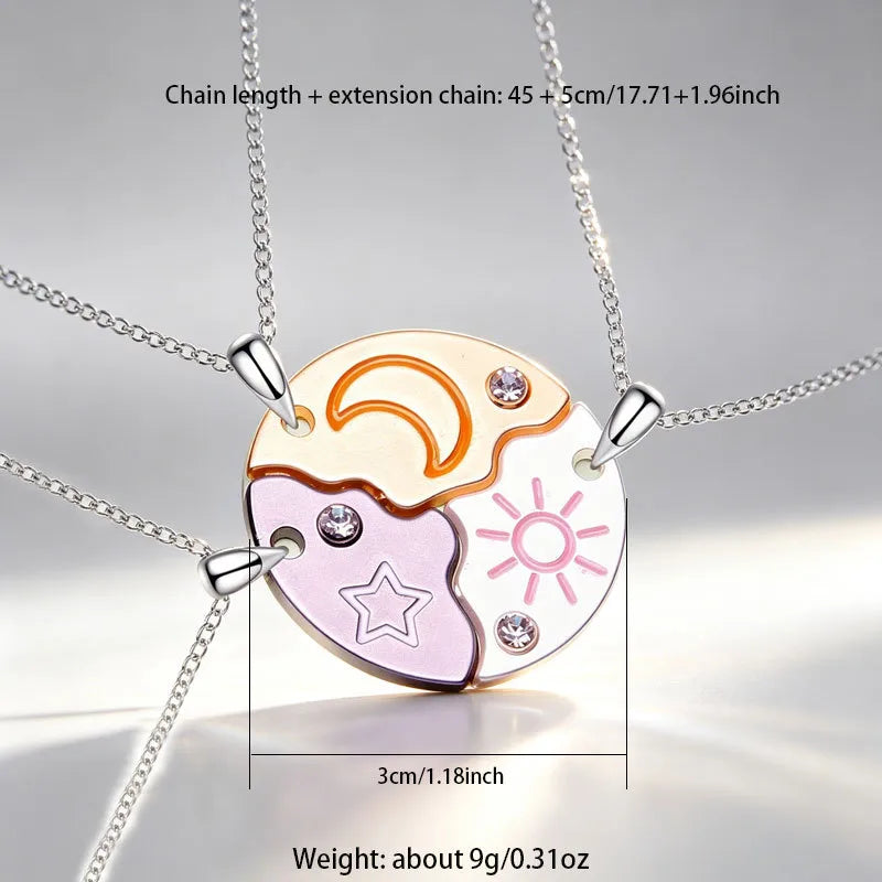 Lot de 3 Colliers D'amitié - Etoile Lune Soleil - BFF - Best Friends Forever - Pendentif Puzzle Rond - Mignon - Amitié - À Partager