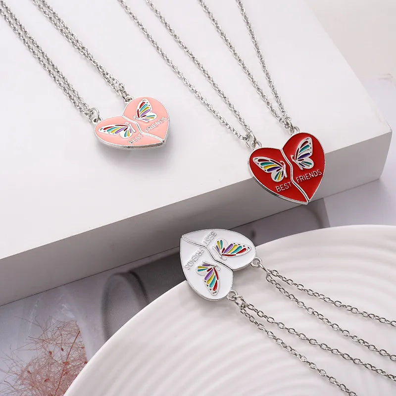Lot de 2 Colliers D'amitié - Coeur Papillons Aimantés - BFF - Best Friends Forever - Fantaisie - Collier Amitié à Partager