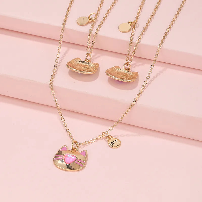 Lot de 3 Colliers BFF - Chat Coeur - Best Friends Forever - Pendentif à Partager - Amitié