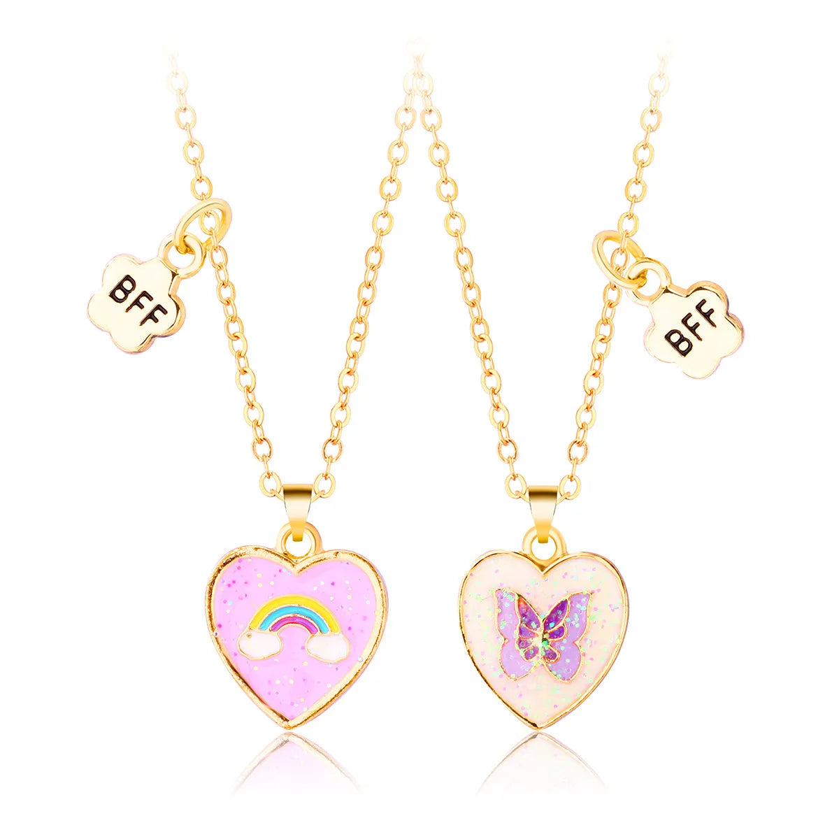 Lot de 2 Colliers BFF - Coeur Arc ciel Papillon - Best Friends Forever