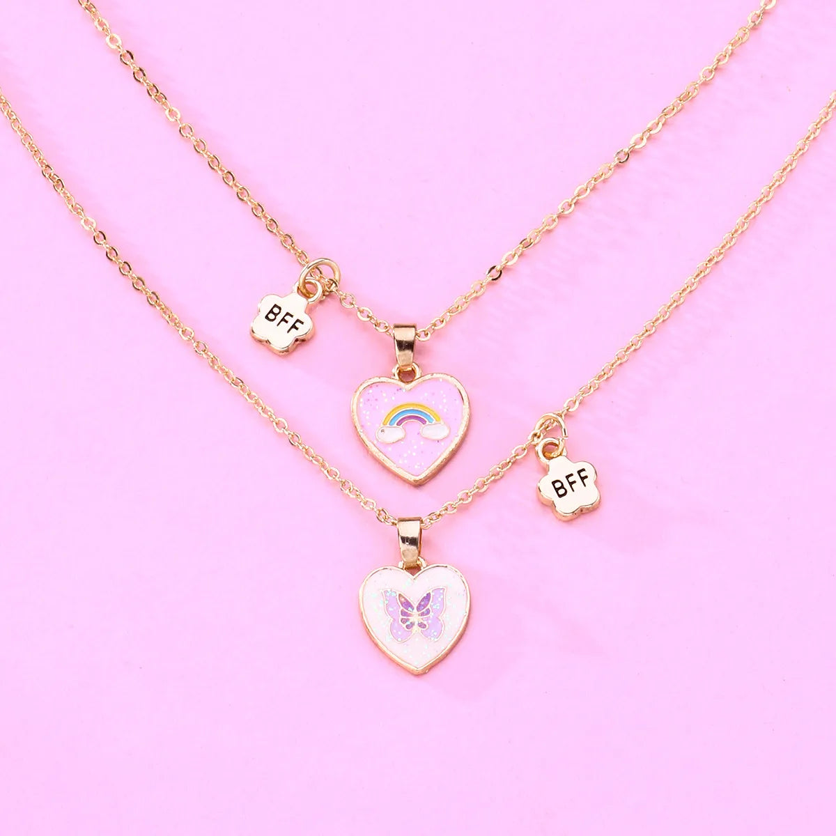 Lot de 2 Colliers BFF - Coeur Arc ciel Papillon - Best Friends Forever