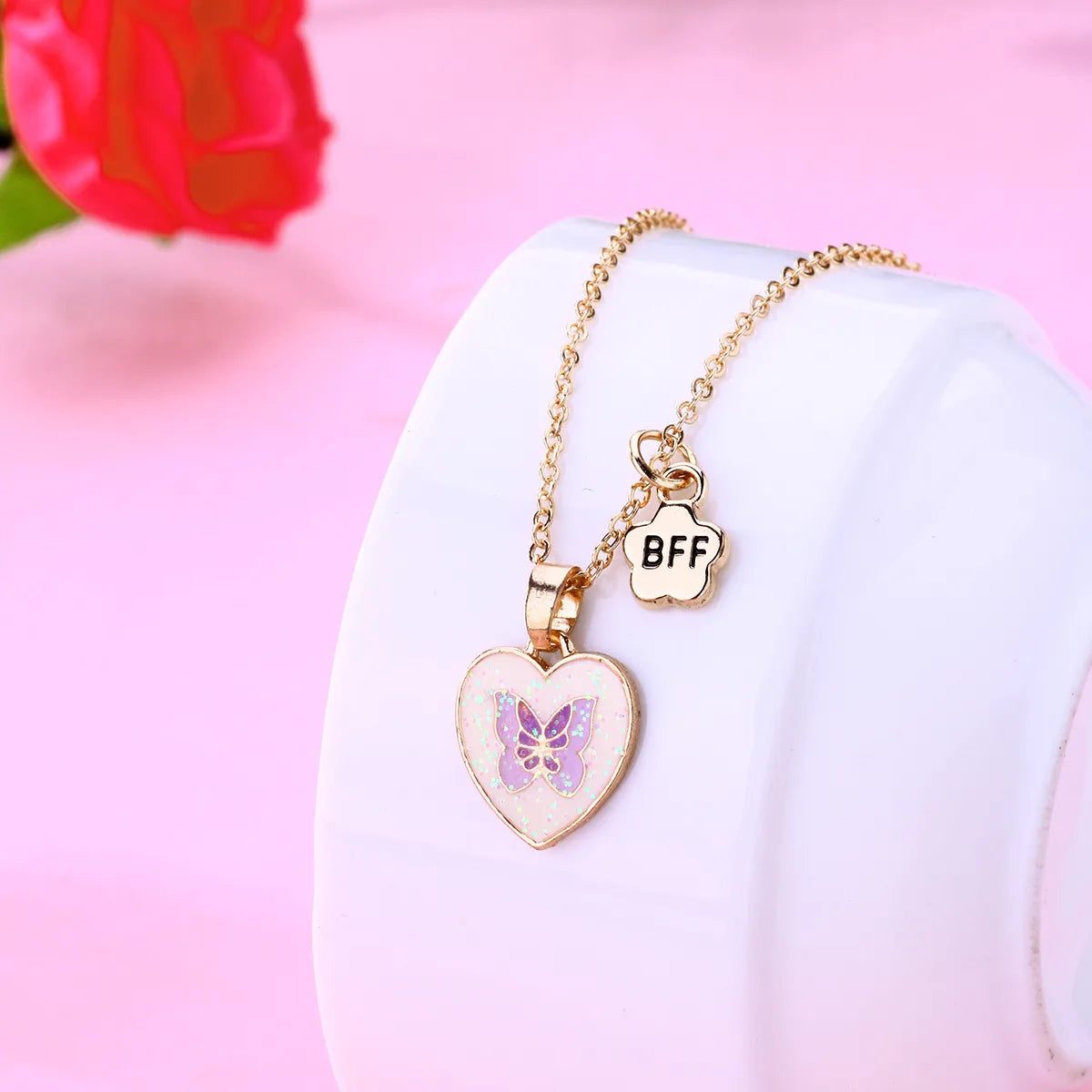 Lot de 2 Colliers BFF - Coeur Arc ciel Papillon - Best Friends Forever