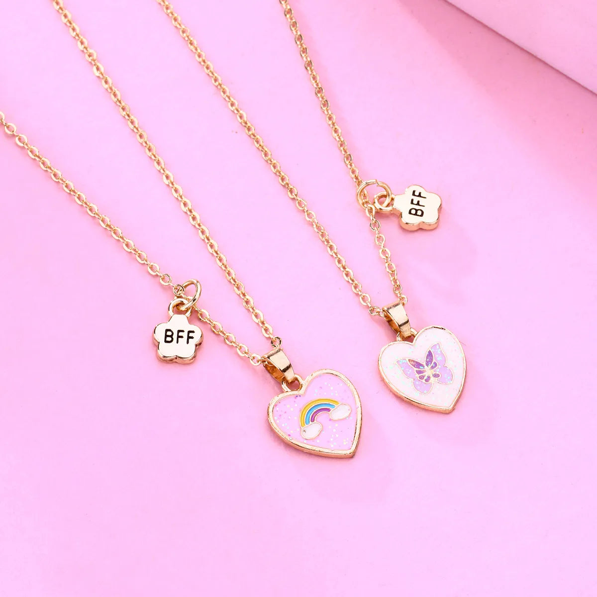 Lot de 2 Colliers BFF - Coeur Arc ciel Papillon - Best Friends Forever
