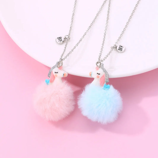 Lot de 2 Colliers BFF - Licorne Pompon - Boule de Poil -  Best Friends Forever - A partager - Amitié