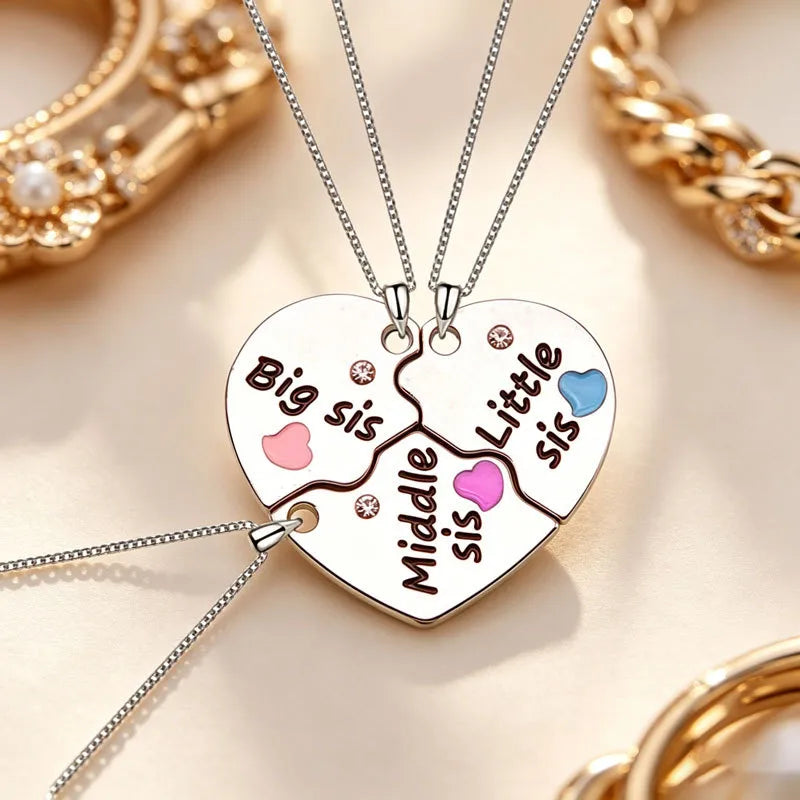 Lot de 3 Colliers Coeur - Mère Filles - Famille Soeur Filles - Pendentif Coeur