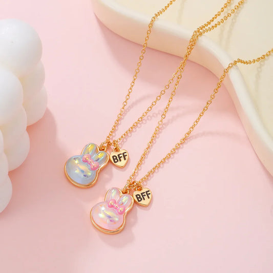 Lot de 2 Colliers BFF - Lapin - Best Friends Forever - Pendentif et Chaine Dorée - Amitié