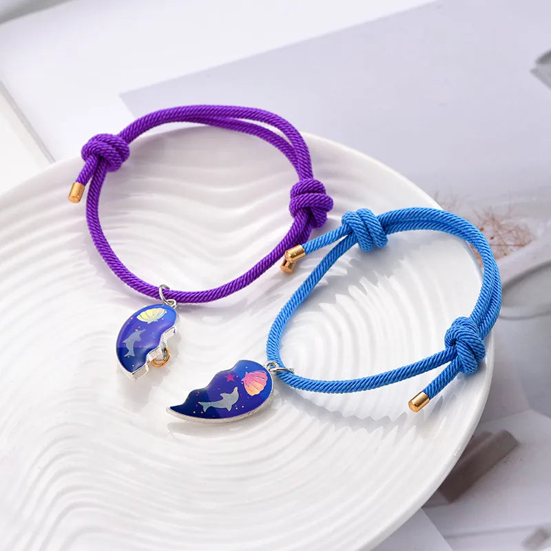 Lot de 2 Colliers ou Bracelets BFF Aimanté - Coeur Dauphin Coquillage Paillettes - BFF - Best Friends Forever - Amitié