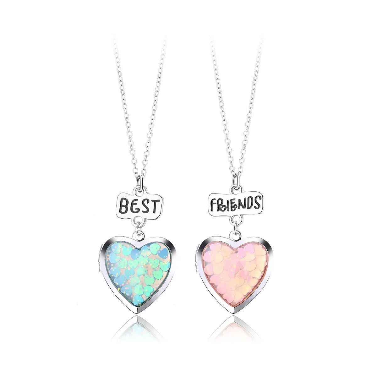 Set mit 2 Ketten, Freundschaftsketten, Herz, Regenbogenwolken – BFF, beste Freunde für immer, Liebhaber oder Paar – Fantasie – Anhänger