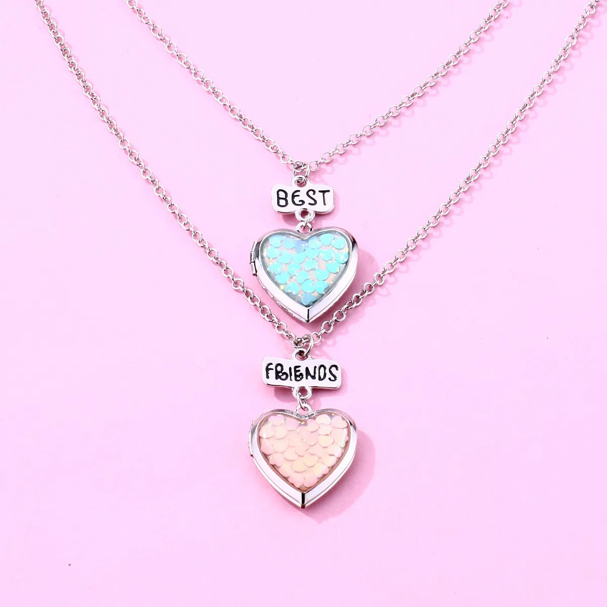 Set mit 2 Ketten, Freundschaftsketten, Herz, Regenbogenwolken – BFF, beste Freunde für immer, Liebhaber oder Paar – Fantasie – Anhänger