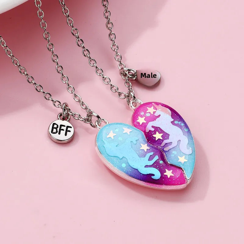 Lot de 2 Colliers BFF Aimanté - Best Friends Forever - Pendentif Coeur Licorne - Amitié