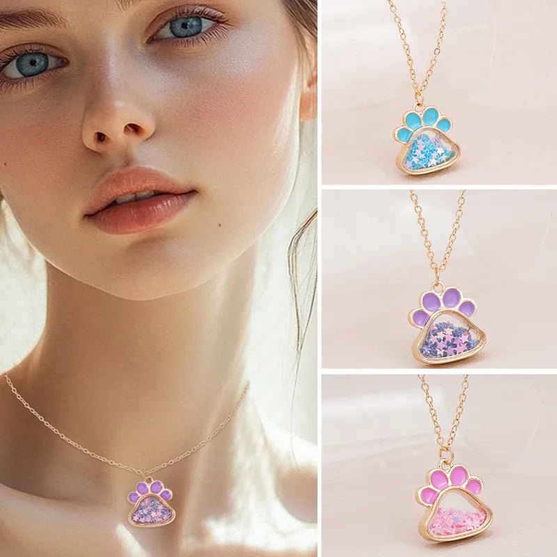 Collier Patte Chien Chat - Mignon - Pendentif intérieur Paillettes Etoile