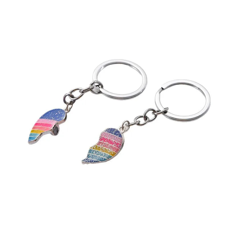 Lot de 2 Colliers, Bracelets ou Porte Clés BFF Aimanté - Coeur Arc en Ciel Paillettes - BFF - Best Friends Forever - Amitié