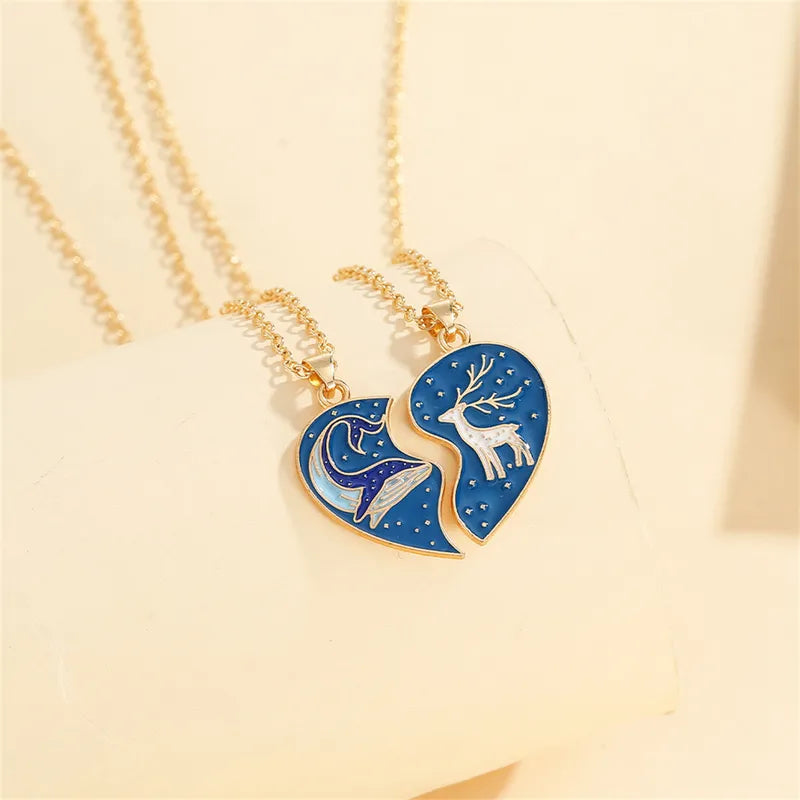 Lot de 2 Colliers BFF - Coeur Cerf Baleine - Best Friends Forever