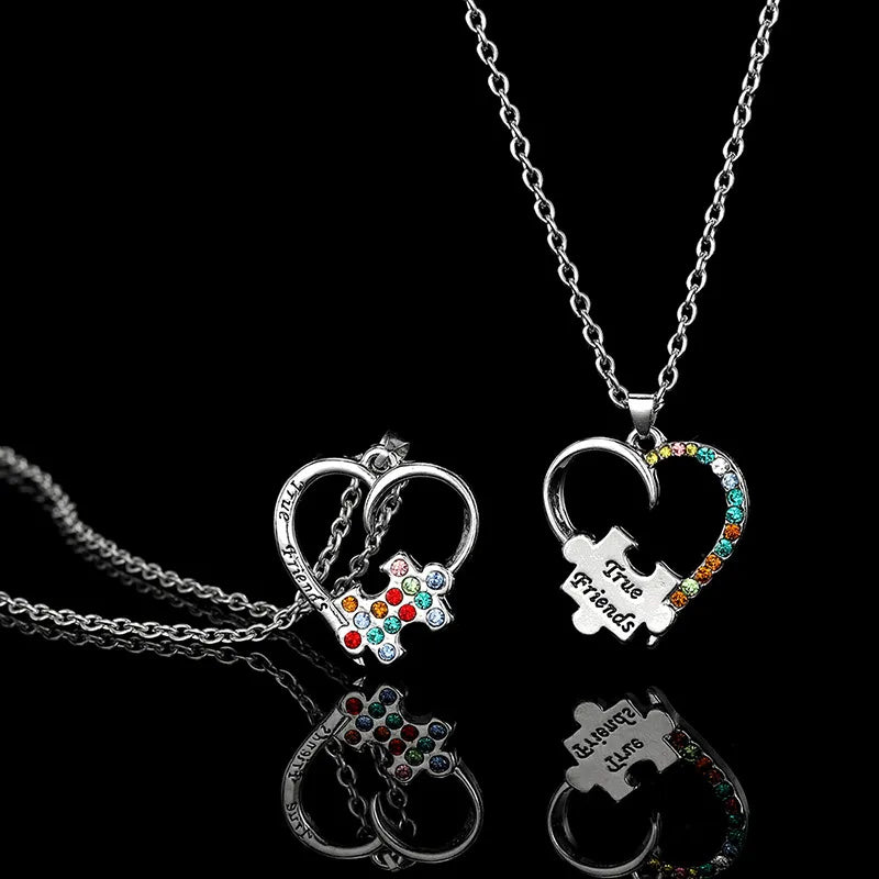 Lot de 2 Colliers D'amitié - Coeur Puzzle Strass - BFF - Best Friends Forever - Amitié