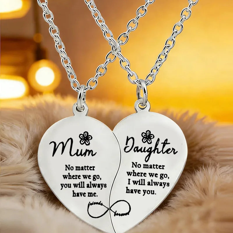 Lot de 2 Colliers Cœur - Mère Fille - Famille Parents Enfant Maman Fille - Pendentif Coeur - Acier Inoxydable