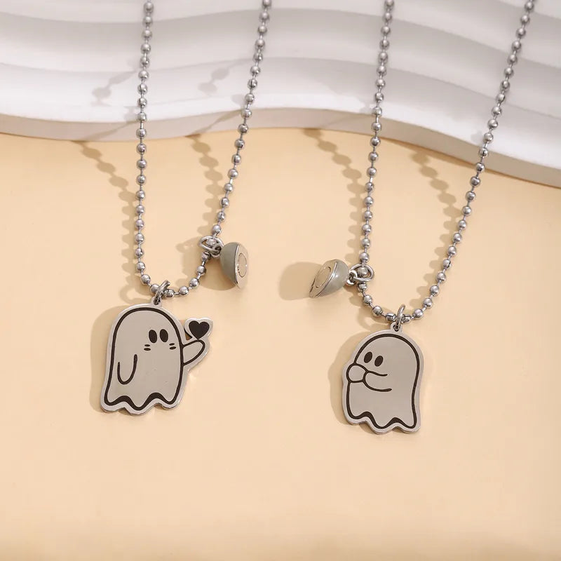 Lot de 2 Colliers D'amitié - Fantôme - Dessin Animé - BFF - Best Friends Forever - Amoureux Couple - Argenté Acier Inoxydable - Halloween
