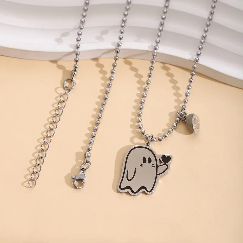 Lot de 2 Colliers D'amitié - Fantôme - Dessin Animé - BFF - Best Friends Forever - Amoureux Couple - Argenté Acier Inoxydable - Halloween
