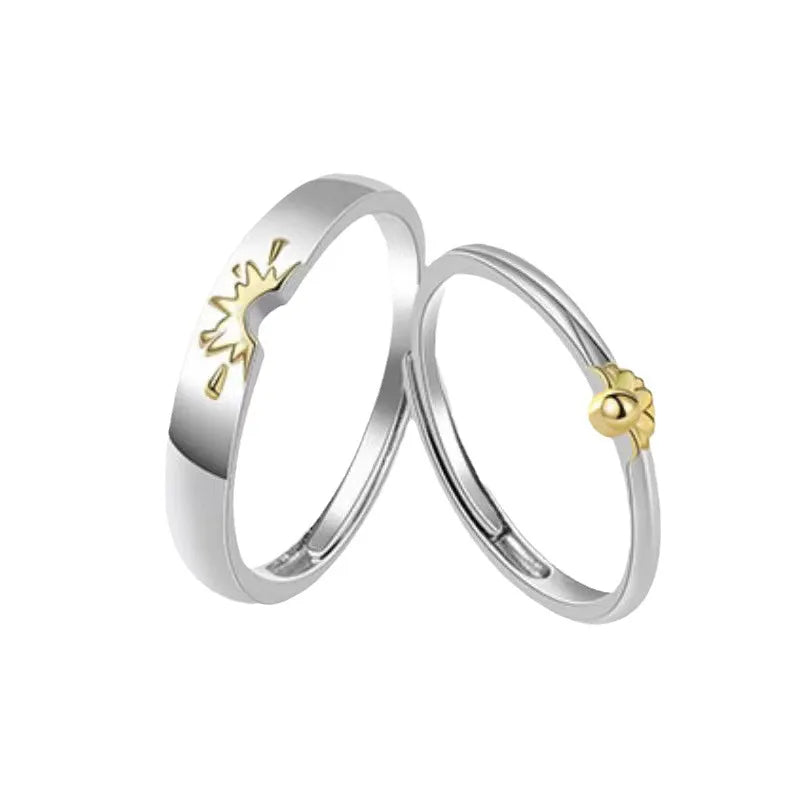 Lot de 2 Anneaux Réglable pour Adultes - Bagues - Fleur Tournesol - BFF - Best Friends Forever - Couple Amoureux Amitié