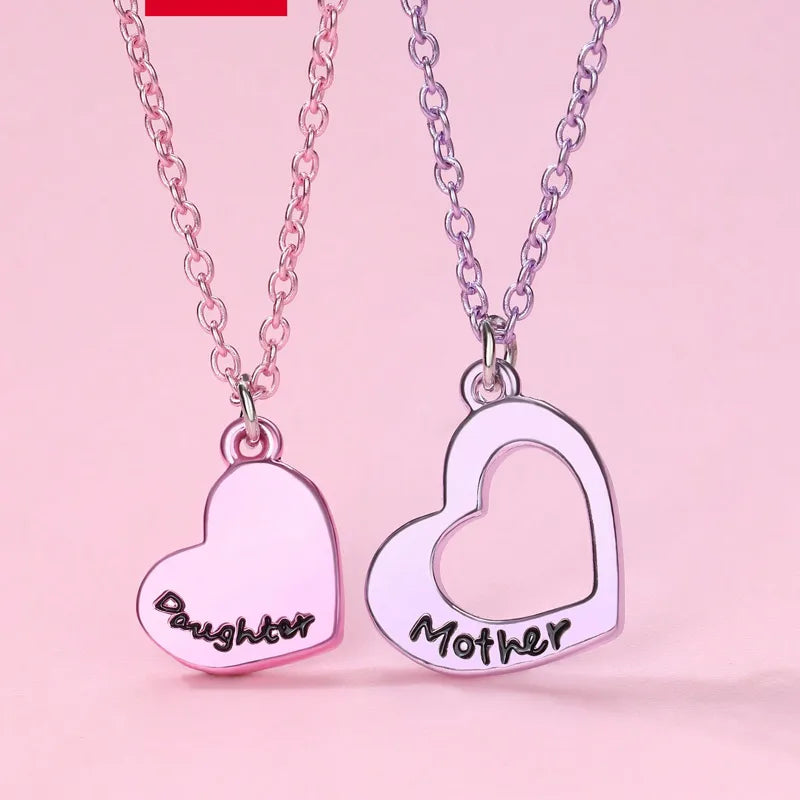 Set mit 2 Mutter-Tochter-Halsketten – Familie, Eltern, Kind, Mutter und Tochter – ausgefallen – Herz-Anhänger