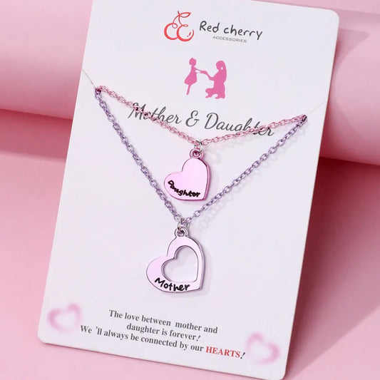 Lot de 2 Colliers avec Carte - Mère Fille - Famille Parents Enfant Maman Fille - Pendentif Coeur