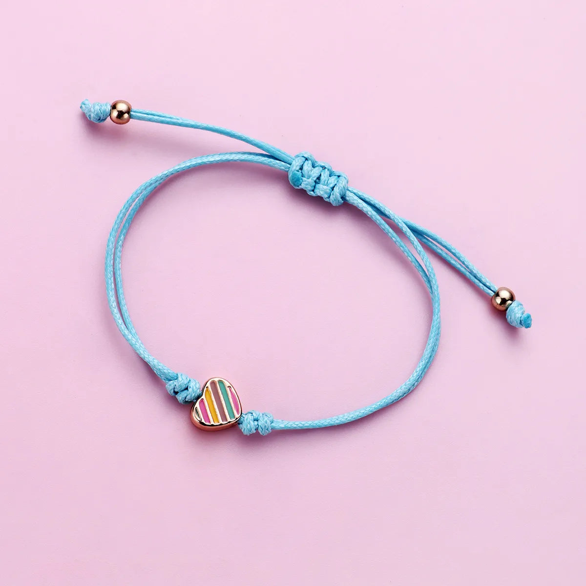 Lot de 3 Bracelets Cordon Réglable avec Carte - Smiley Coeur Arc en Ciel - Couleurs Pastels - Mignon