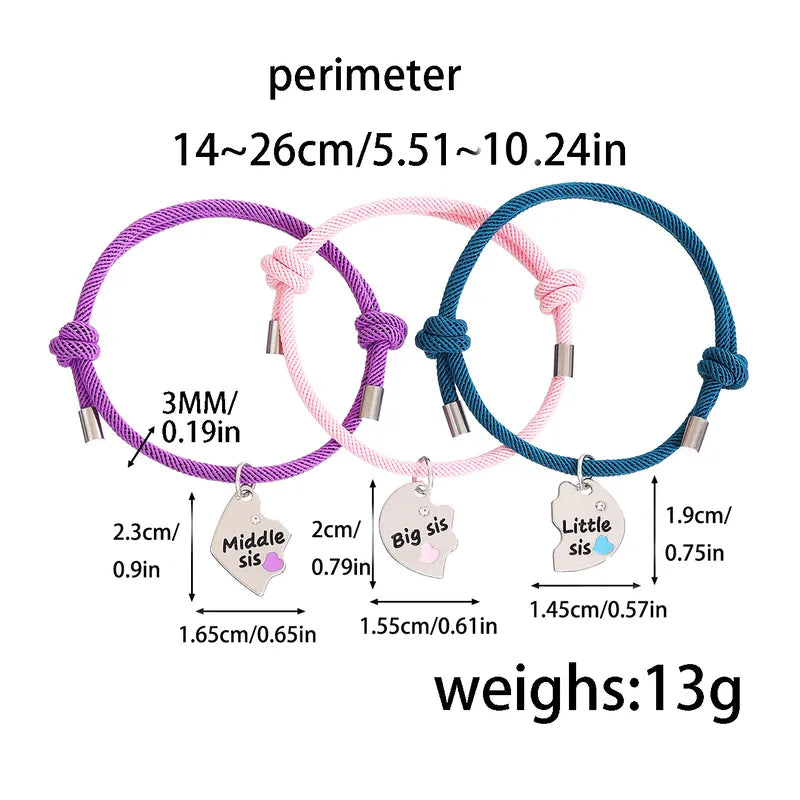 Set mit 3 verstellbaren Kordelarmband-Mutter-Töchtern – Familie, Eltern, Kind, Mutter, Schwester, Mädchen – Fantasie – Schmetterlinge-Anhänger