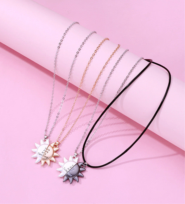 Set of 2 Chains Friendship Necklaces Sun You Are My Sunshine - BFF Best Friends Forever - Fantasy - Magnetized Couple Lovers Pendant