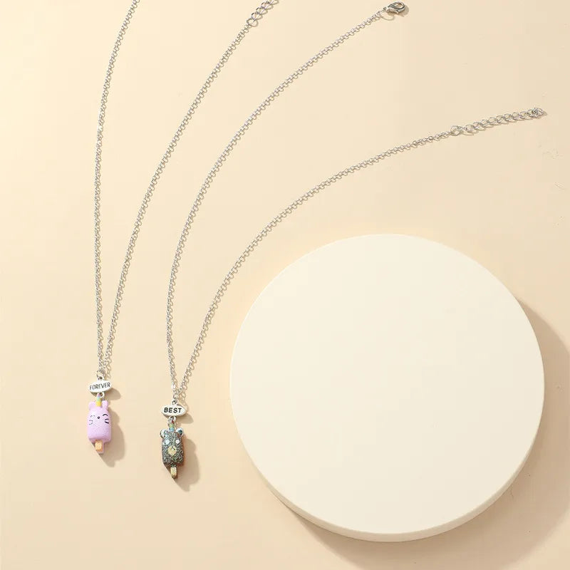 Lot de 3 Colliers D'amitié - Bâtonnet de Glace Licorne Ourson Chat Kawaii  - BFF - Best Friends Forever - Fantaisie - Pendentif Mignon - Amitié