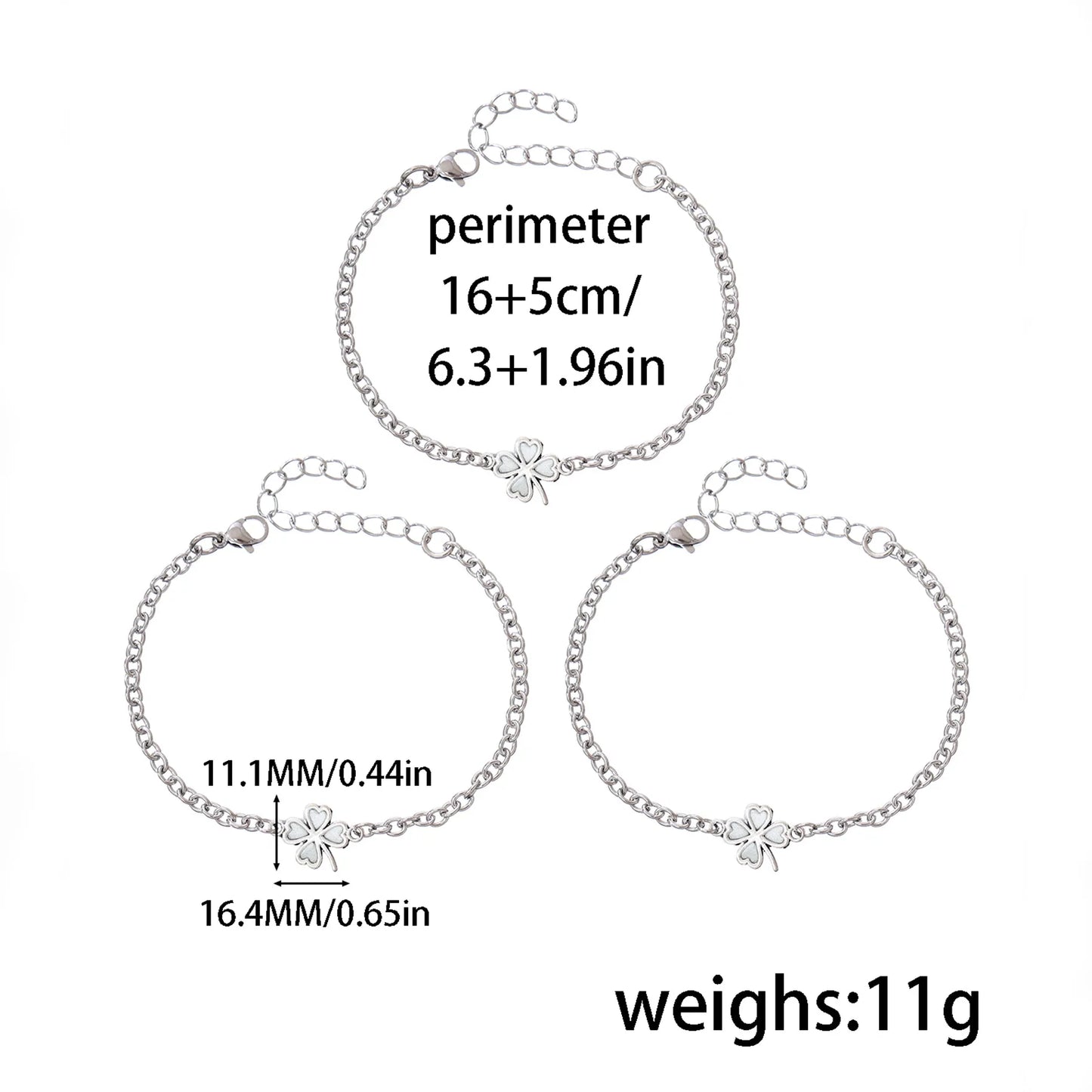 Lot de 3 Bracelets Maillons D'amitié - Trèfles à 4 Feuilles - BFF - Best Friends - Acier Inoxydable