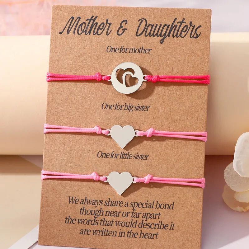 Set of 2 Mother Daughter Heart Bracelets - Family Parents Child Mom Daughter - Fantasy - Heart Pendant - Stainless Steel