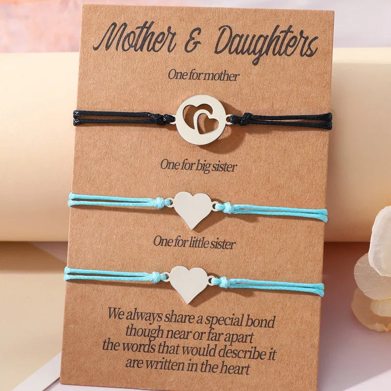 Set of 2 Mother Daughter Heart Bracelets - Family Parents Child Mom Daughter - Fantasy - Heart Pendant - Stainless Steel