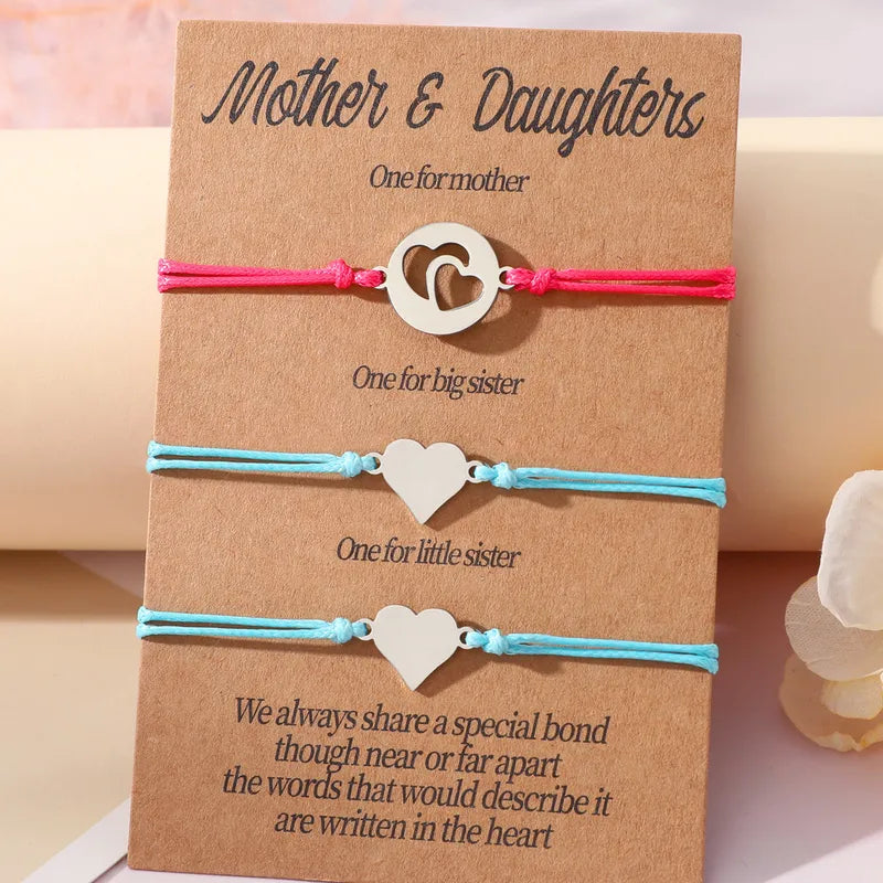 Set of 2 Mother Daughter Heart Bracelets - Family Parents Child Mom Daughter - Fantasy - Heart Pendant - Stainless Steel