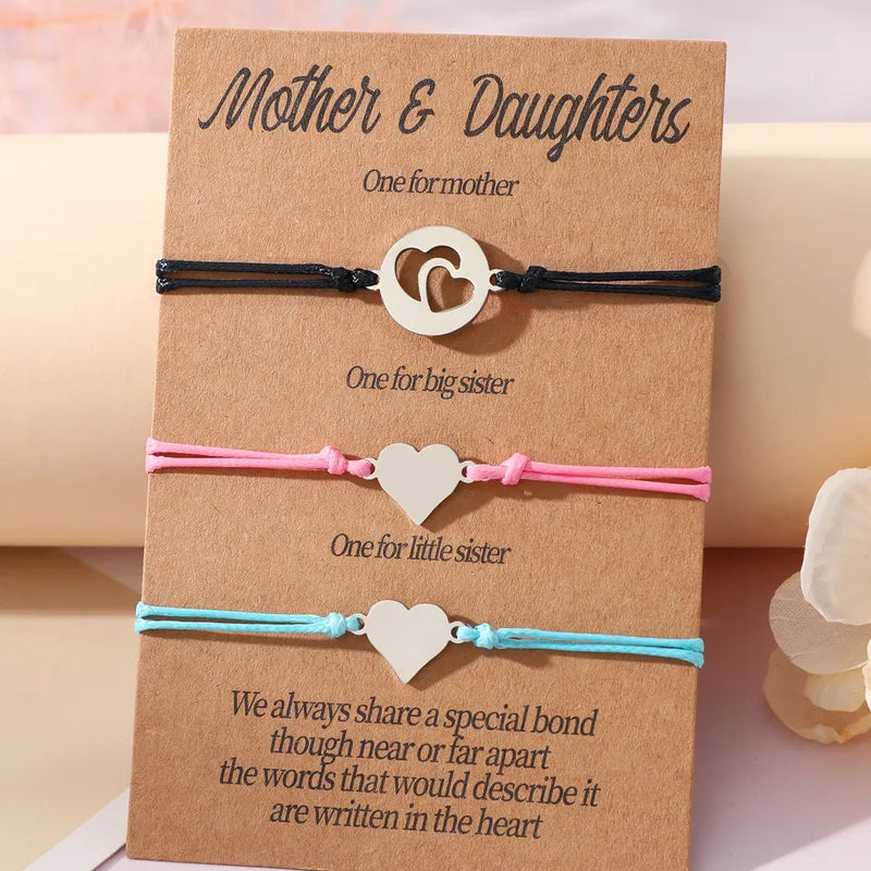 Set of 2 Mother Daughter Heart Bracelets - Family Parents Child Mom Daughter - Fantasy - Heart Pendant - Stainless Steel