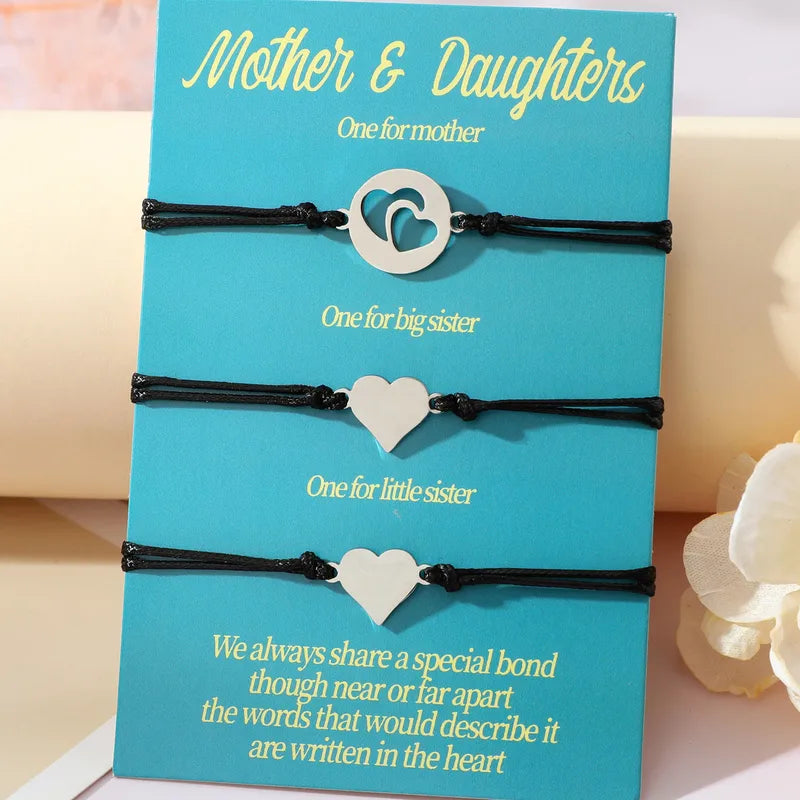 Set of 2 Mother Daughter Heart Bracelets - Family Parents Child Mom Daughter - Fantasy - Heart Pendant - Stainless Steel