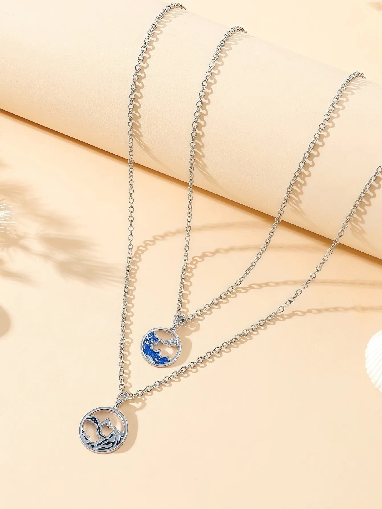 Lot de 2 Colliers BFF avec Carte - Lune Soleil - Montagne Mer - Best Friends Forever - Amitié - Promesse petit doigt