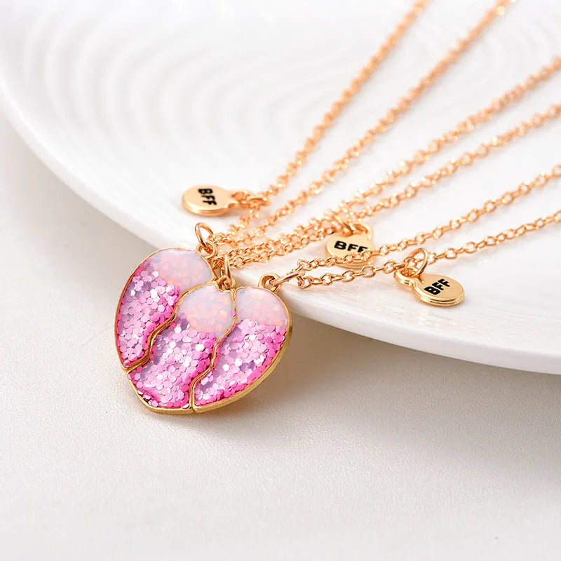 Lot de 3 Colliers, Bracelets ou Porte Clés BFF Aimanté - Coeur Paillettes - BFF - Best Friends Forever - Amitié