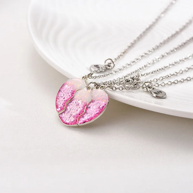 Lot de 3 Colliers, Bracelets ou Porte Clés BFF Aimanté - Coeur Paillettes - BFF - Best Friends Forever - Amitié