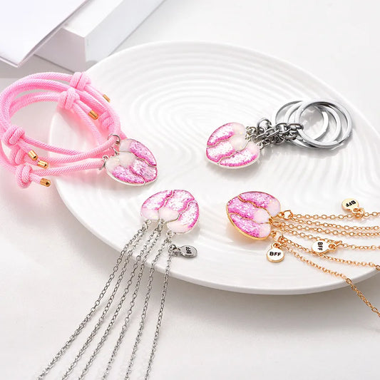 Lot de 3 Colliers, Bracelets ou Porte Clés BFF Aimanté - Coeur Paillettes - BFF - Best Friends Forever - Amitié