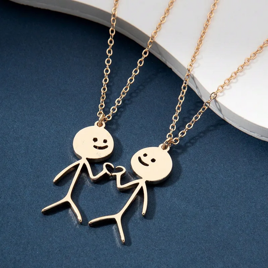 Lot de 2 Colliers D'amitié - Petit Bonhomme Coeur Doigt Honneur - BFF - Best Friend - Amoureux Couple Amitié - Acier Inoxydable