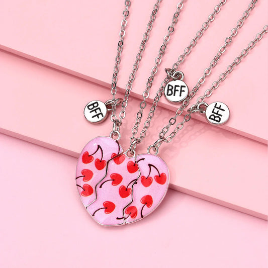 Lot de 3 Colliers BFF Aimanté - Coeur Cerises - BFF - Best Friends Forever - Amitié - Pendentif Aimanté - Mignon