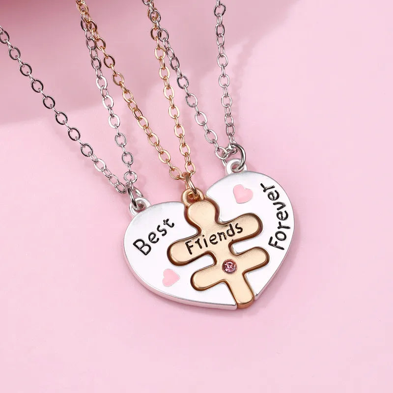 Lot de 3 Colliers BFF - Pendentif Coeur Coeur Bonhomme - Best Friends Forever - Amitié