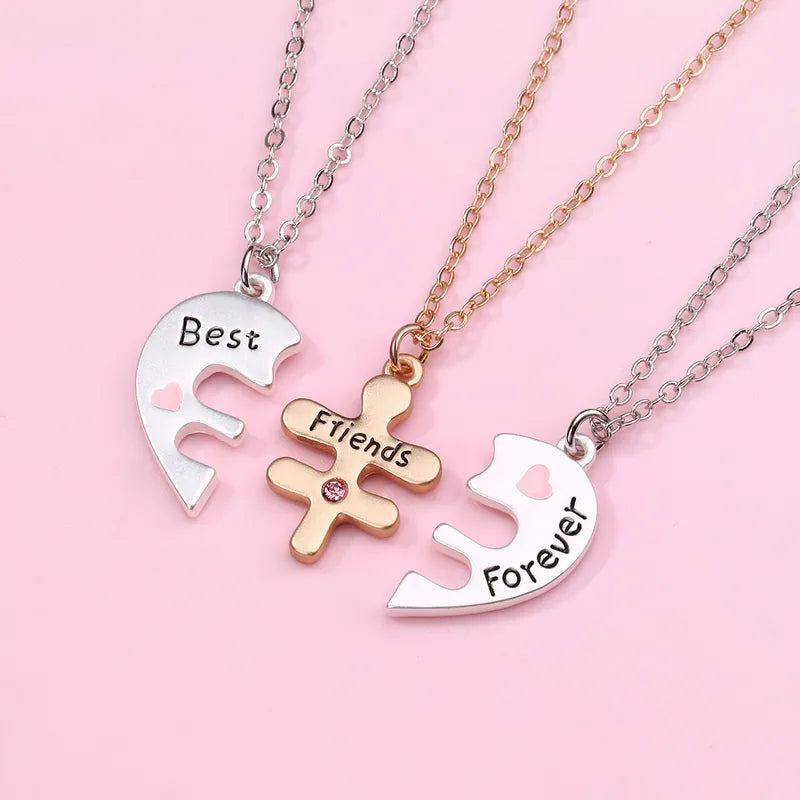 Lot de 3 Colliers BFF - Pendentif Coeur Coeur Bonhomme - Best Friends Forever - Amitié