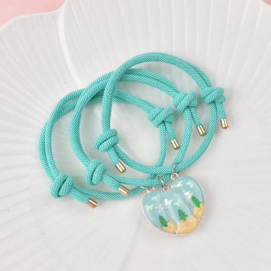 Lot de 3 Bracelets BFF Cordon Réglable - Coeur Aimanté Sapin - Best Friends Forever - Couple Amitié