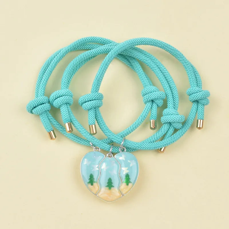 Lot de 3 Bracelets BFF Cordon Réglable - Coeur Aimanté Sapin - Best Friends Forever - Couple Amitié